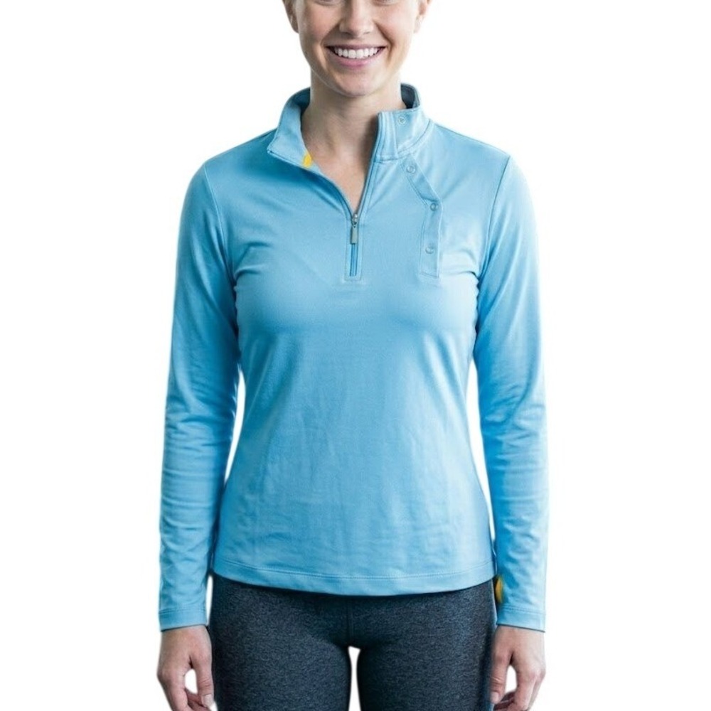 Jamie Sadock Womens Blue Quarter Zip Snap Mock Neck Golf Top‎ Size Medium